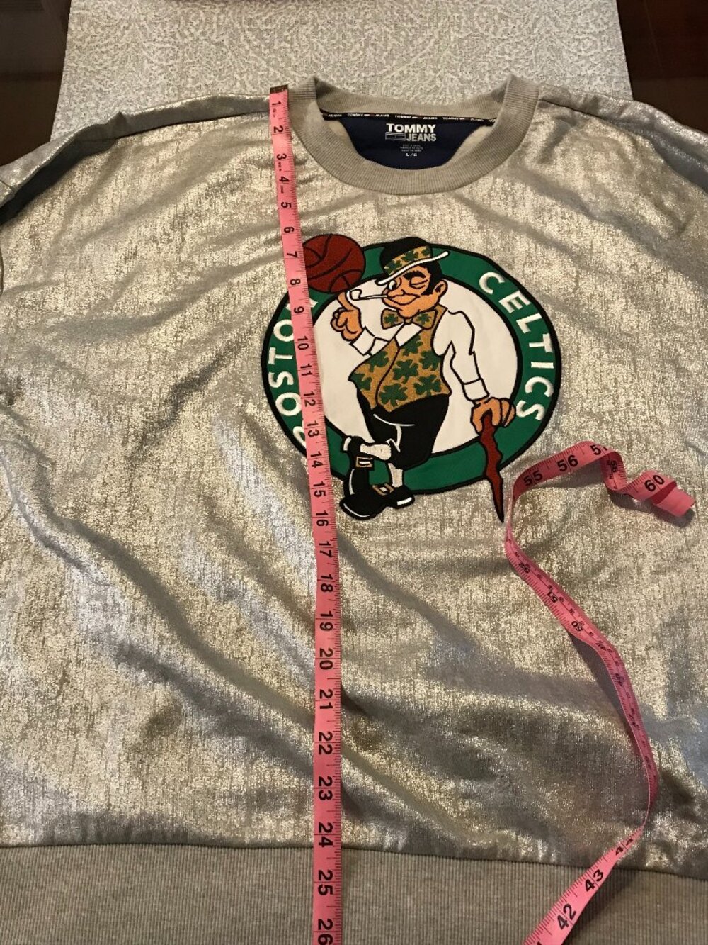 Tommy Jeans x Boston Celtics Silver Metallic Pullover Sweatshirt - Size L